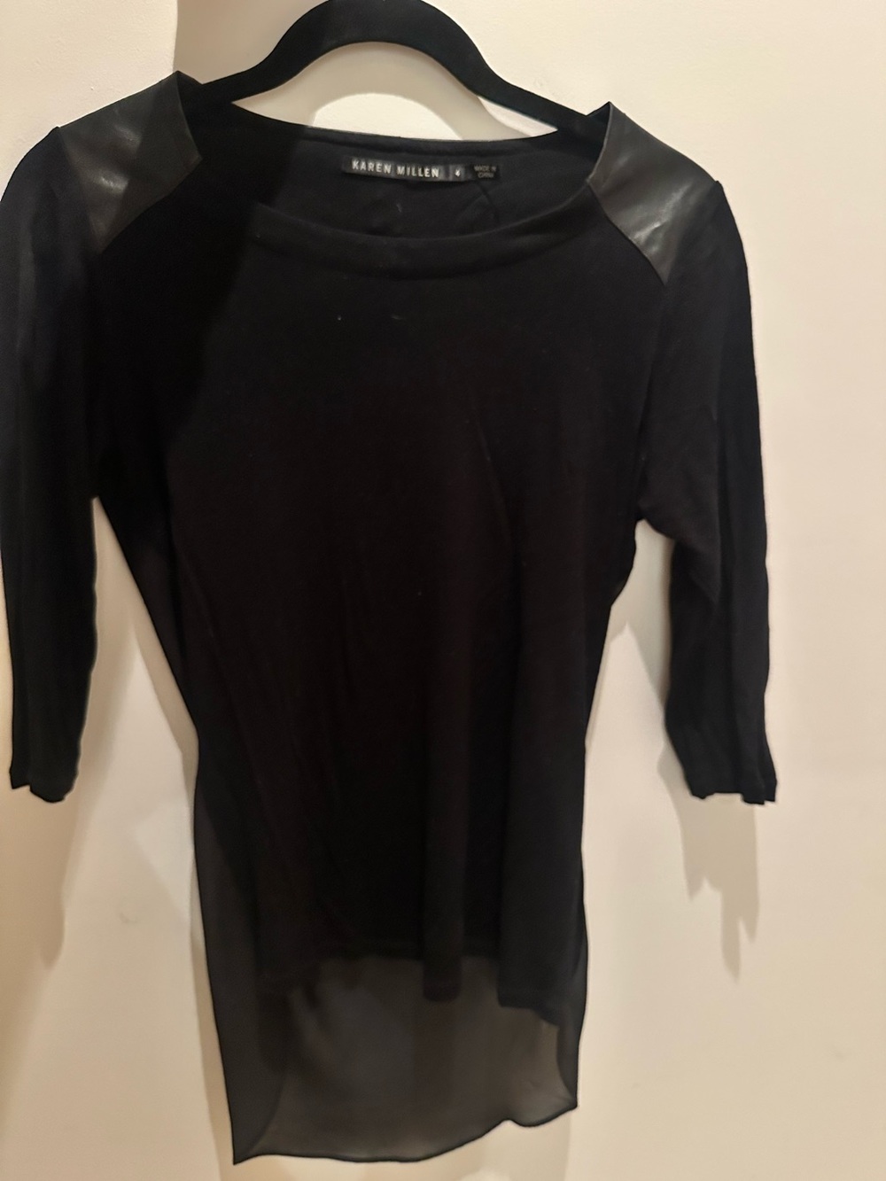 Karen Millen Black Mixed-Media Sheer-Hem Top